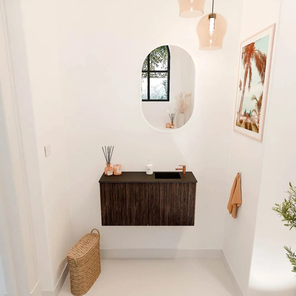 Mondiaz Joya 80cm toiletmeubel walnut met wastafel faye rechts 1 kraangat urban