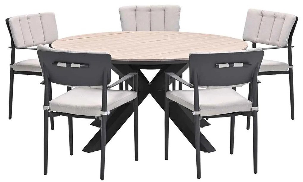 Garden Impressions Dane tuinset 6-delig - Tulli tuintafel Ø148x75 cm - light teak vironwood
