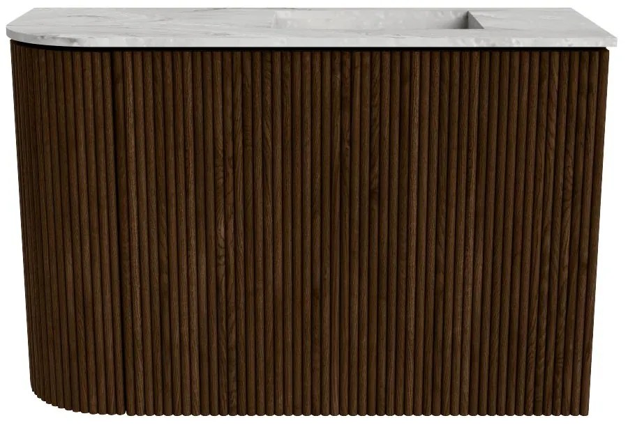Mondiaz Joya DLux 60cm toiletmeubel ronding links walnut met wastafel faye rechts zonder kraangat glace