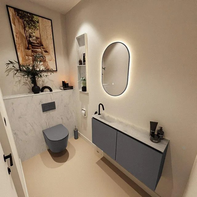 MONDIAZ TURE-DLUX 100cm toiletmeubel Dark Grey. EDEN wastafel Opalo positie links. Met 1 kraangat. TUREDX100DGRL1OPA