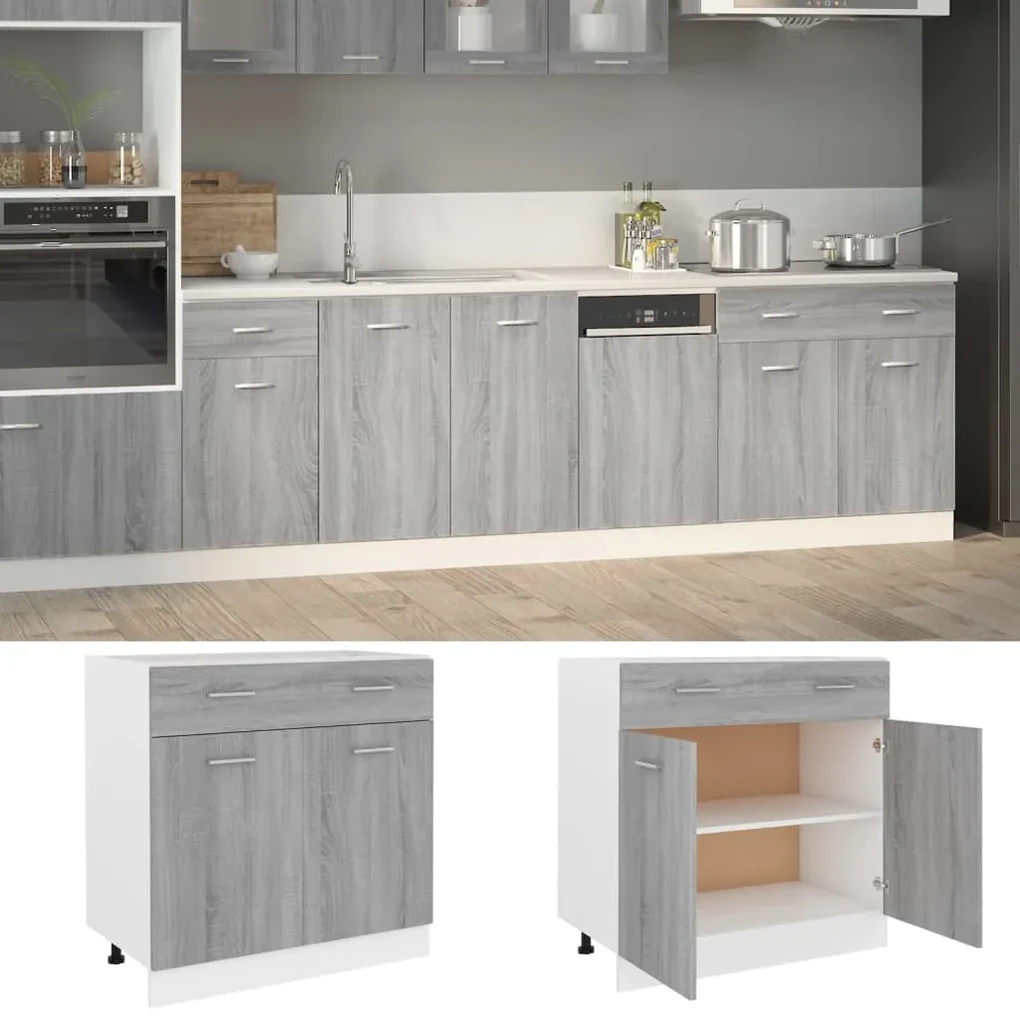 vidaXL Onderkast met lade 80x46x81,5 cm bewerkt hout grijs sonoma