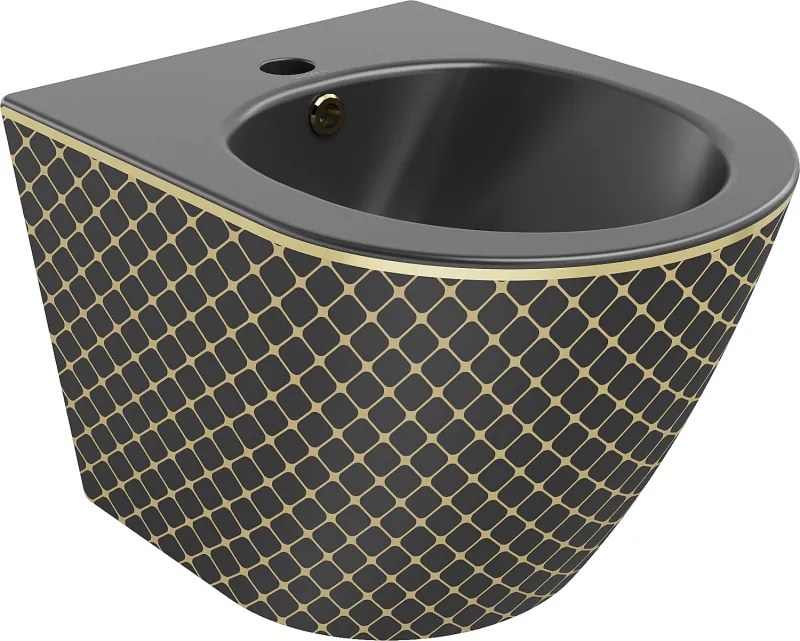 Mexen Lena hangende bidet, matzwart/gouden ruitpatroon - 35224879