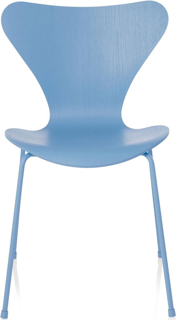 Fritz Hansen Vlinderstoel Series 7 stoel gekleurd essen triest blauw gepoedercoat onderstel