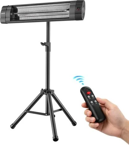VEVOR Infraroodkachel 2500W Elektrische infraroodkachel met statief, infraroodkachel voor tuin, terras, balkon, bedieningspaneel en afstandsbediening, 3 warmtestanden, 24-uurs timer, 2-in-1 wand- en vrijstaand model