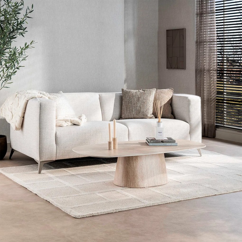 Ovale Salontafel Travertin - 135 X 70cm.