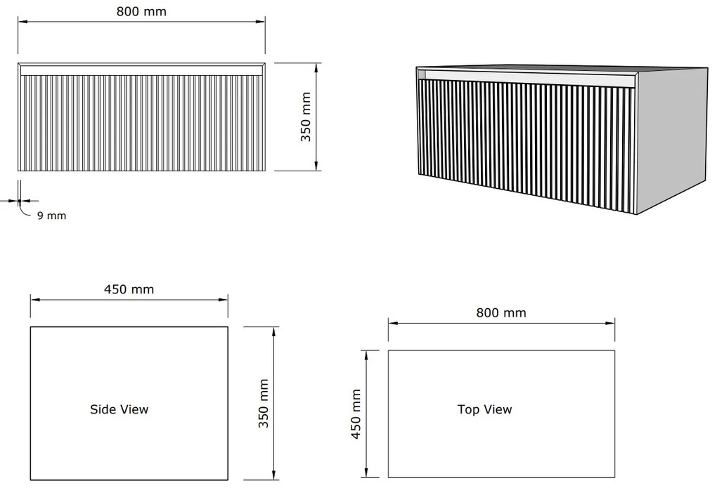 Gliss Design Timotheus badmeubel met ribbelfront 80cm black veneer met zwarte waskom