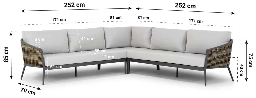 Hoek loungeset 5 personen Aluminium Taupe Coco Ewa/Pacific
