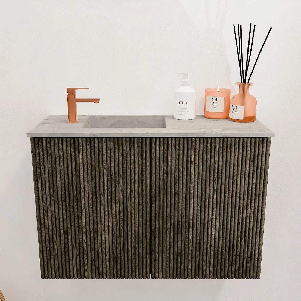 Mondiaz Joya DLux 60cm toiletmeubel shadow met wastafel faye links 1 kraangat glace
