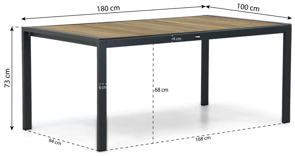 Tuinset 4 personen 180 cm Aluminium/textileen Grijs Domani Furniture Carino/Valence