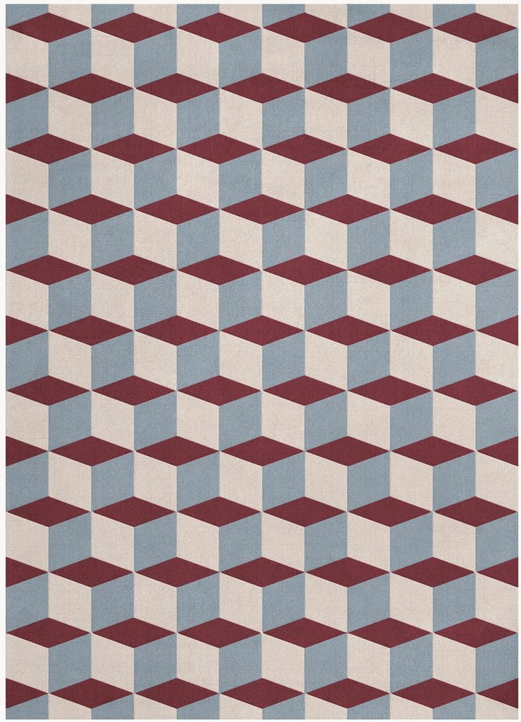 Handgeweven laagpolig wollen vloerkleed Mulberry Sky