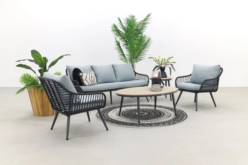 Garden Impressions Margriet stoel-bank loungeset - Carbon black/Mint grey - 5 delig
