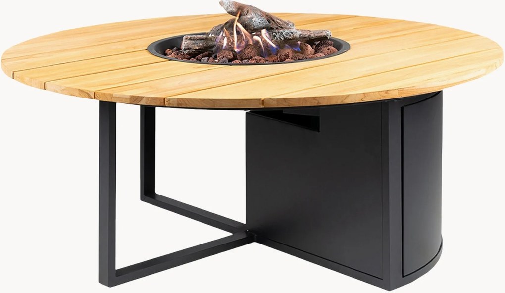 Ronde outdoor salontafel Cosiloft met vuurkorf & teakhouten tafelblad