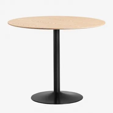 Ronde Eettafel Van Mdf En Ijzer Yvetta Zwart & Ø90 Cm & Eikenhout - Sklum