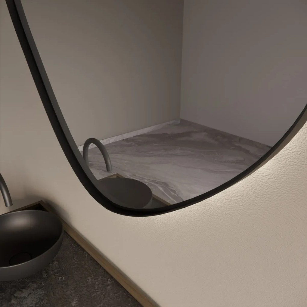 Gliss Design Fenix spiegel met LED-verlichting organisch 100cm mat zwart