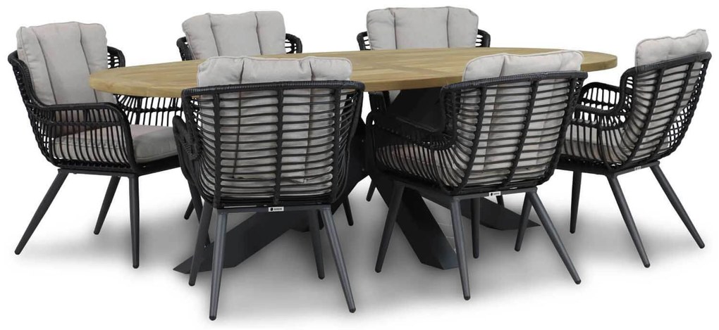 Tuinset 6 personen 240 cm Wicker/Aluminium/Aluminium/wicker Zwart Coco Azzano/Brookline