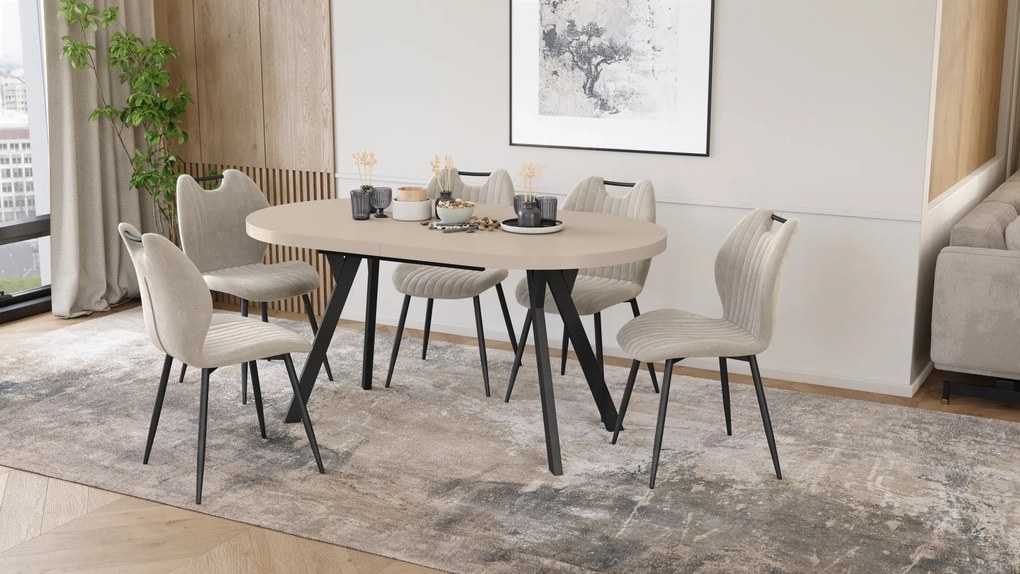 Mazzoni EXPANSO Kasjmier / zwarte poten - OVALE UITSCHUIFTAFEL 160-360 cm VOOR 16-18 PERSONEN