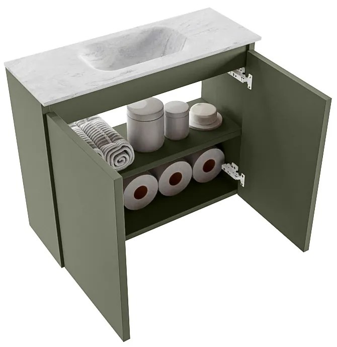 Mondiaz Ture DLux toiletmeubel 60cm army met wastafel opalo midden met kraangat