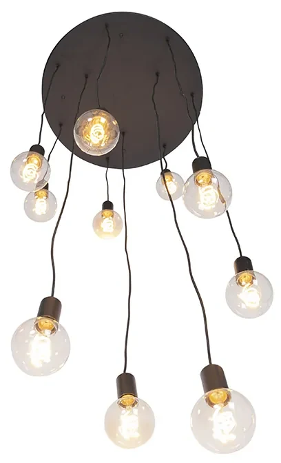 Moderne hanglamp zwart 60 cm 10-lichts - Facil Modern E27 rond Binnenverlichting Lamp