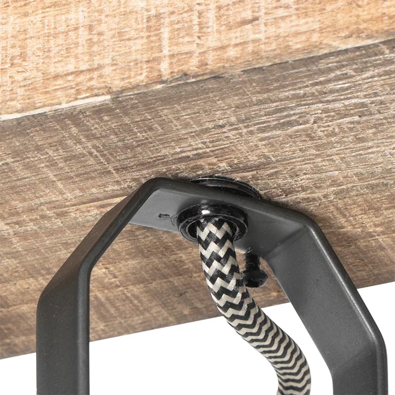 Landelijke spot zwart met hout 3-lichts verstelbaar - Jelle