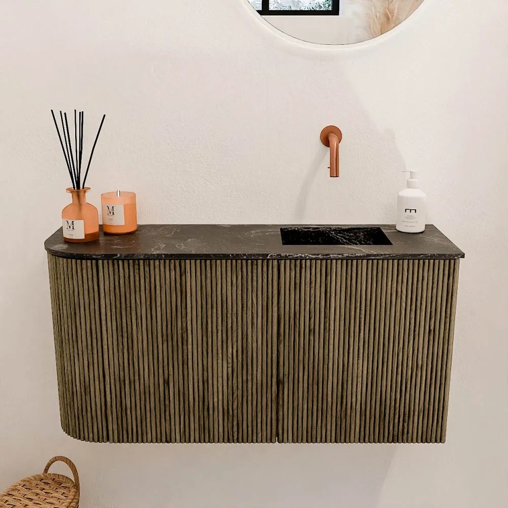 Mondiaz Joya DLux 80cm toiletmeubel ronding links dusk met wastafel faye rechts zonder kraangat lava