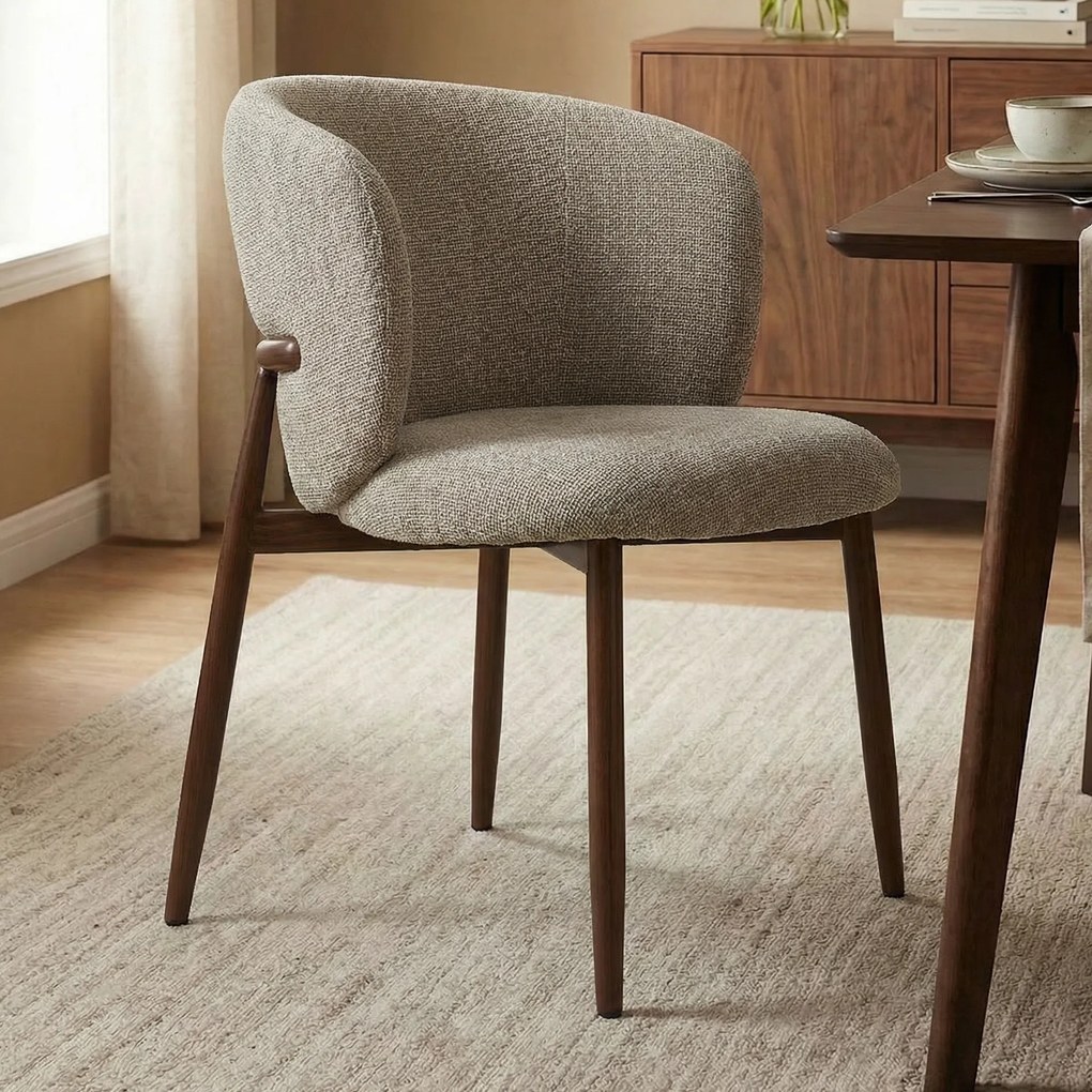 Walnoot Eetkamerstoel Met Ronde Rug Beige