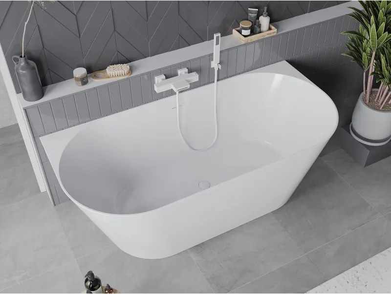 Mexen Oval Slim vrijstaande wandbad 170 x 80 cm, wit, witte overloop - 52661708000-20