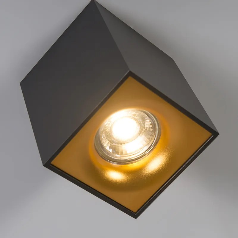 Moderne Spot / Opbouwspot / Plafondspot zwart met goud - Quba delux Design, Modern GU10 kubus / vierkant Binnenverlichting Lamp