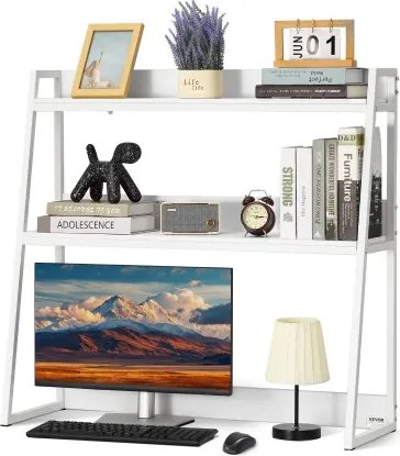 VEVOR Bureau Boekenplank 2-laags Organizer (95 x 32 x 90 cm) Tafelplanken Organizer Displayplank gemaakt van spaanplaat + melaminepapier + Q195A, Plank met antislipvoetjes, Kantoorwit