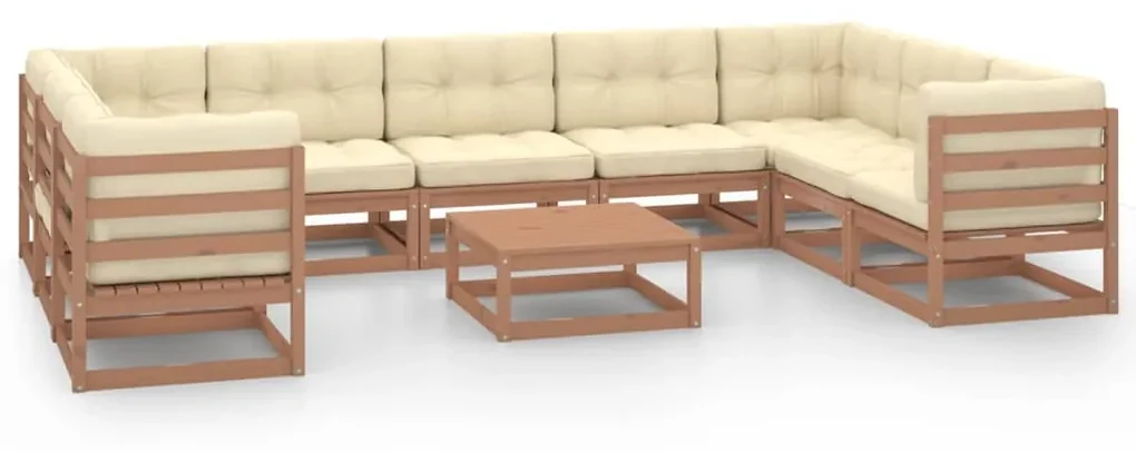 vidaXL 10-delige Loungeset met kussens massief grenenhout honingbruin
