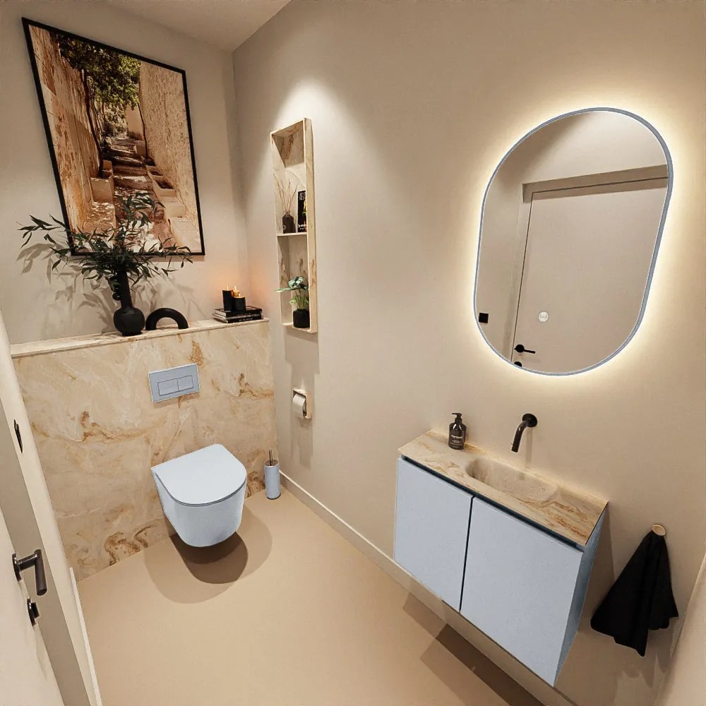 Mondiaz Ture DLux toiletmeubel 60cm clay met wastafel frappe rechts zonder kraangat