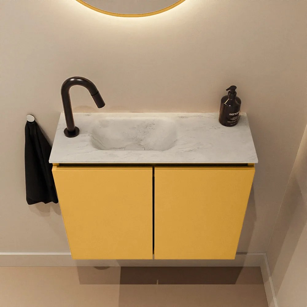 Mondiaz Ture DLux toiletmeubel 60cm ocher met wastafel opalo links met kraangat