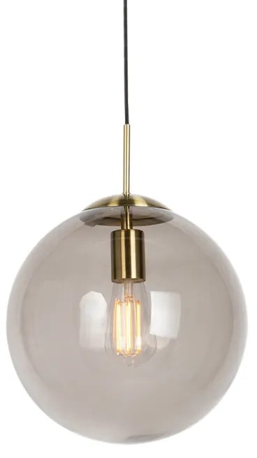 Moderne hanglamp messing met smoke glas 30 cm - Ball