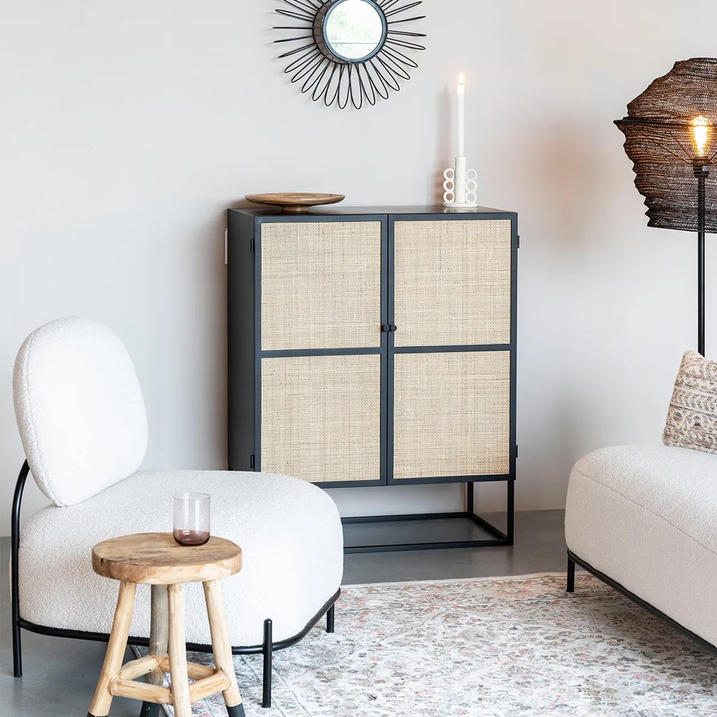 Rotan Kastje Zwart Japandi Stijl - 80x38x100cm.