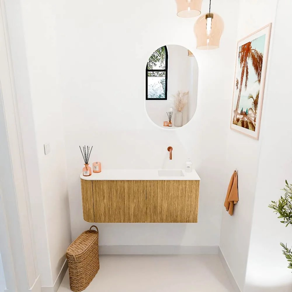 Mondiaz Joya 100cm toiletmeubel ronding links oak met wastafel faye rechts zonder kraangat talc