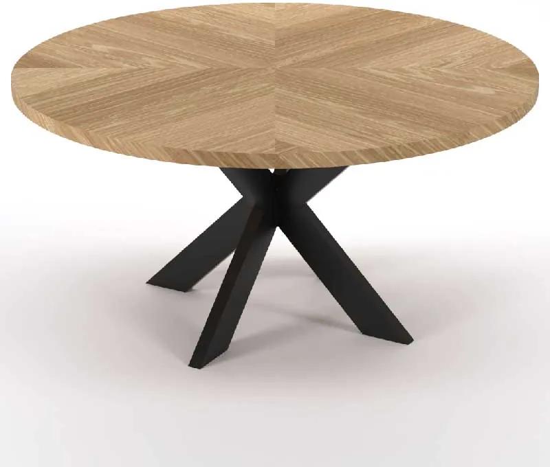 Eettafel rond eiken fineer | 150 x 150 x 78 cm | Bladdikte 4 cm | Kruispoot