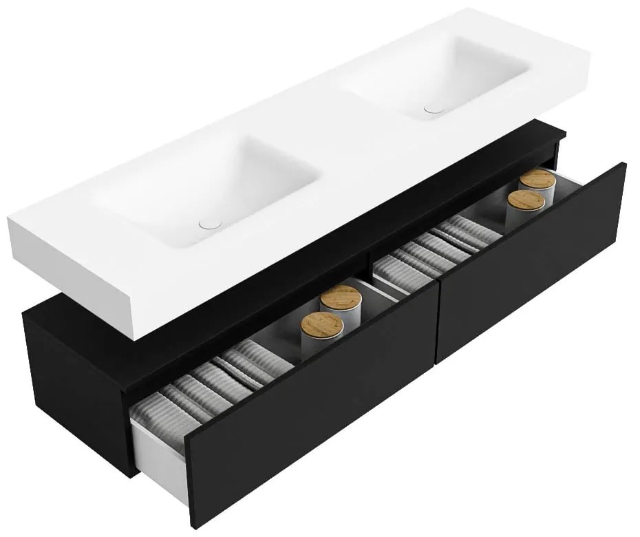 Zaro Alan badmeubel 170cm urban 2 lades met vrijhangende wastafel cloud dubbel 2 kraangaten talc