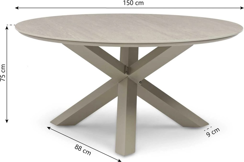 Tuinset Ronde Tuintafel 6 personen 150 cm Rope Zand/Beige Santika Furniture Santika