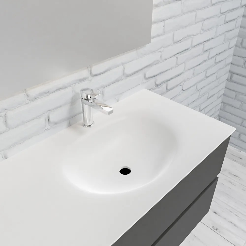 Zaro Sevilla Solid Surface badmeubel 150cm mat antraciet 1 kraangat spoelbak rechts 4 lades