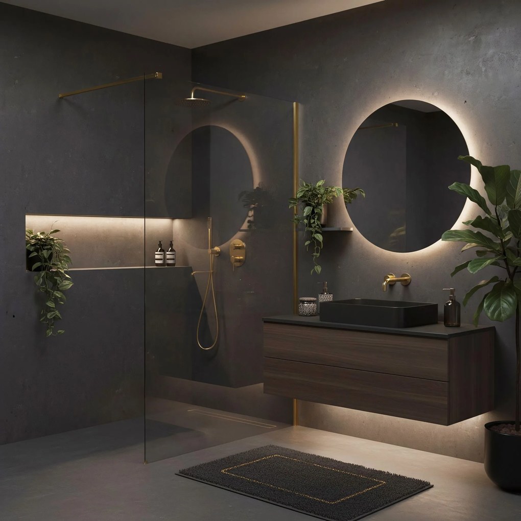 Walk-in douchewand Rea Flexi Transparent / Brush Gold 140