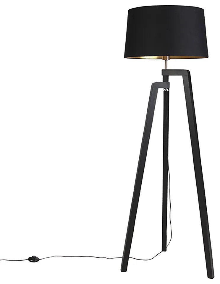 Smart vloerlamp met kap zwart met goud 50 cm incl. Wifi A60 - Puros
