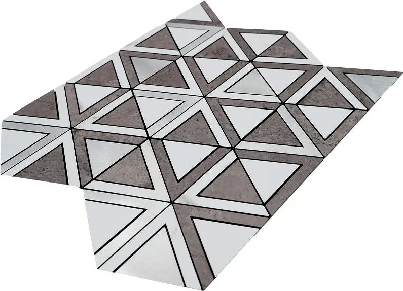 Zelfklevende Mozaïektegels Metaal | Driehoek Grijs Wit Zilver | 28,7×33,1 cm | Keuken, Bad & WC