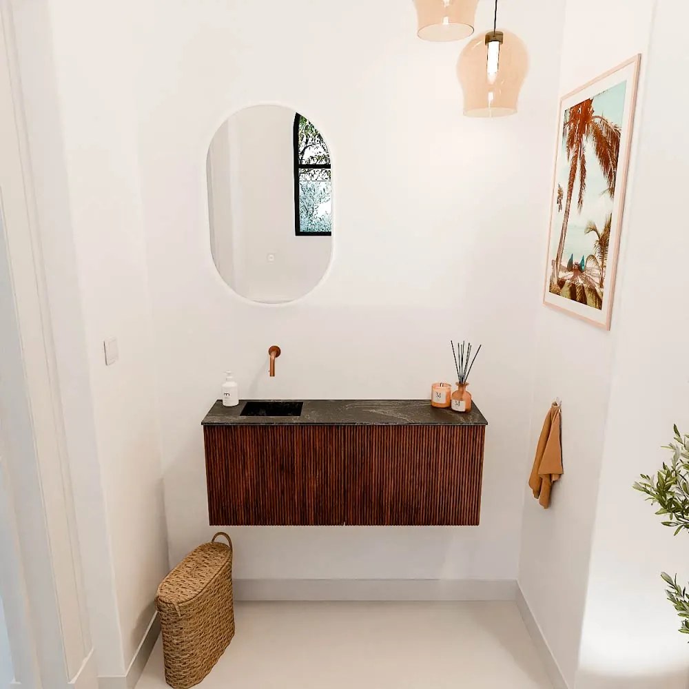 Mondiaz Joya DLux 100cm toiletmeubel ruby met wastafel faye links zonder kraangat lava
