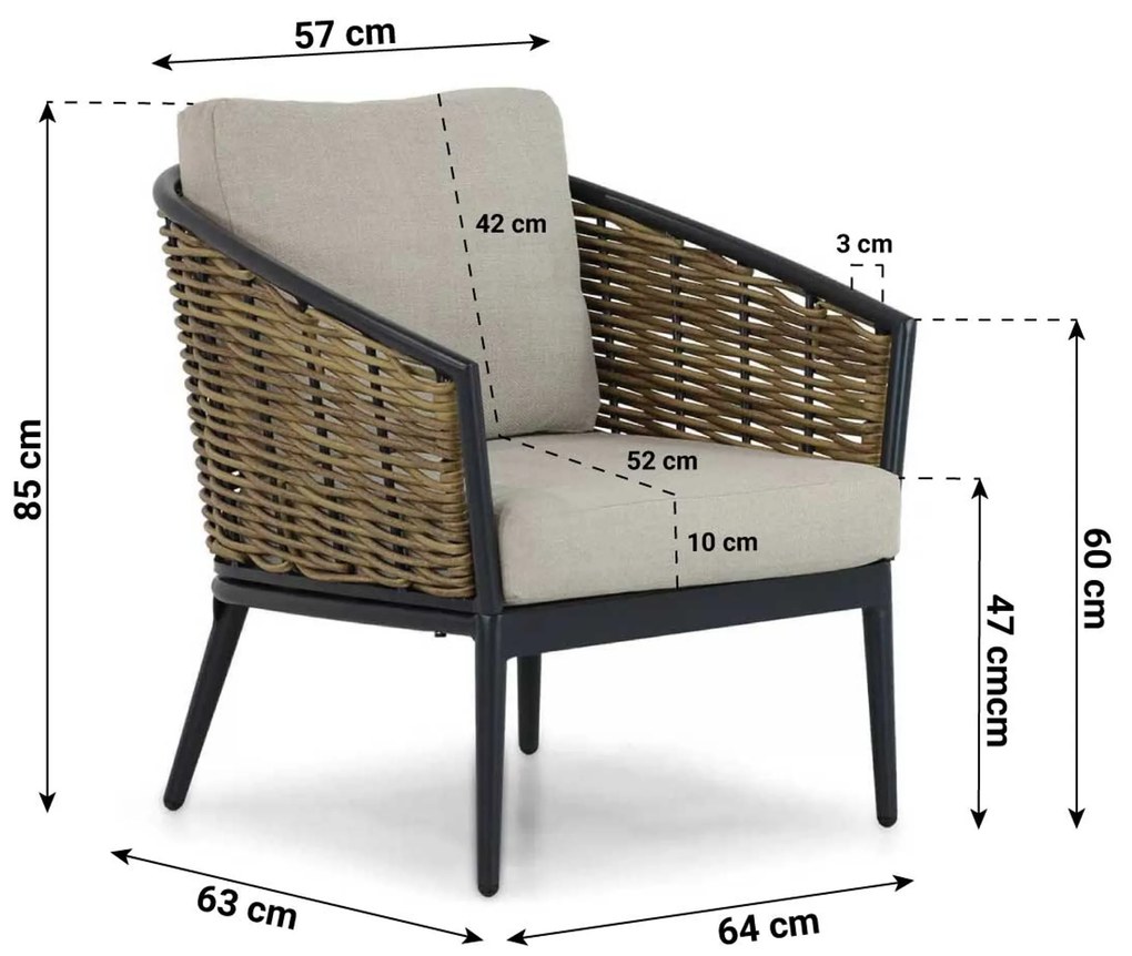 Stoel en Bank Loungeset 4 personen Aluminium/wicker Grijs Lifestyle Garden Furniture Nice