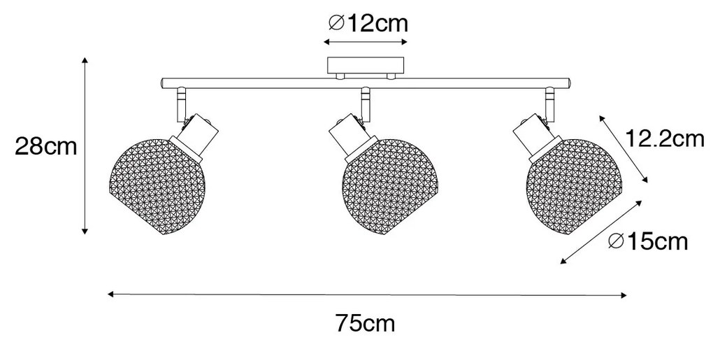 Design spot zwart met smoke glas 3-lichts - Chico