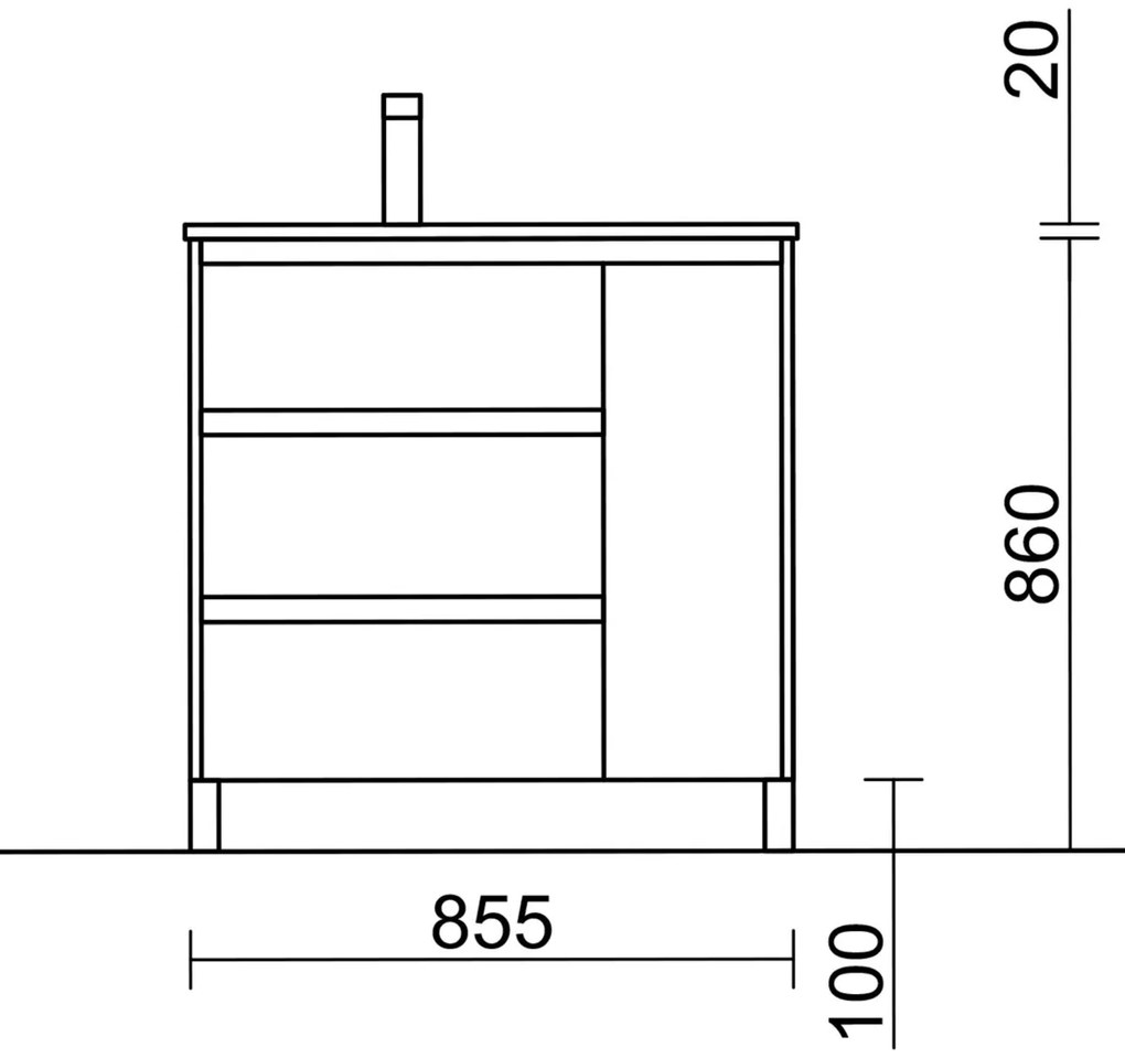 Muebles Rise asymmetrisch staand badmeubel 85cm hoogglans wit links