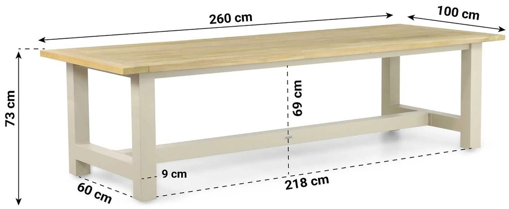Tuinset 6 personen 260 cm Rope Taupe Domani Furniture Trivento/San