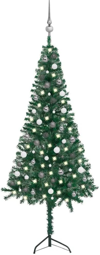 vidaXL Kunstkerstboom met LED's en kerstballen hoek 210 cm PVC groen
