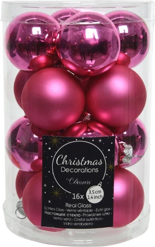 Kerstballen glas glans-mat dia 3,5 cm knal roze