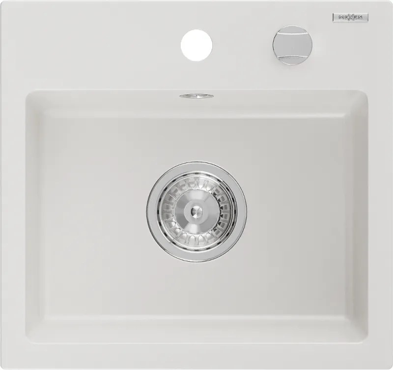 Mexen Milo granieten spoelbak 1-komoors 435 x 410 mm, wit, sifon chroom - 6505441000-20