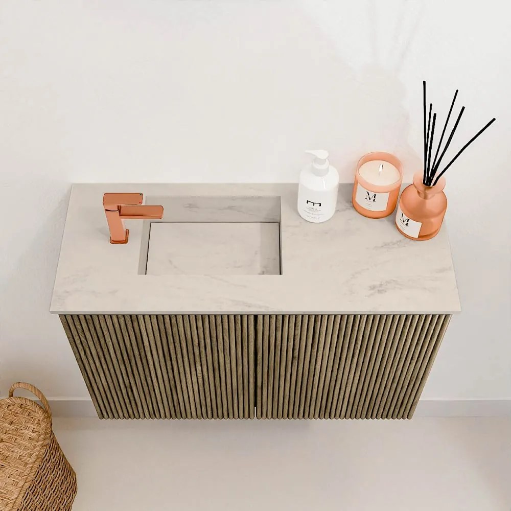 Mondiaz Joya DLux 60cm toiletmeubel dusk met wastafel faye links 1 kraangat opalo